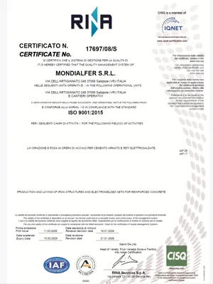 Certificato sistema qualità RINA
