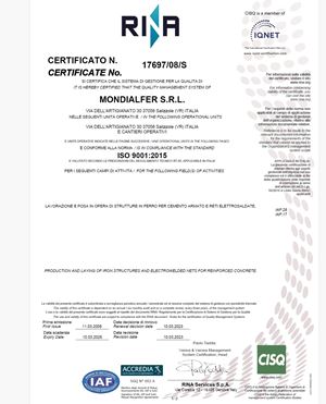 Certificato sistema qualità RINA