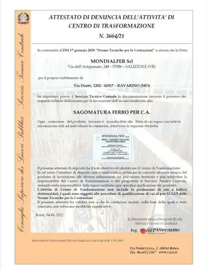 Attestato centro di trasformazione RAVARINO (MO)