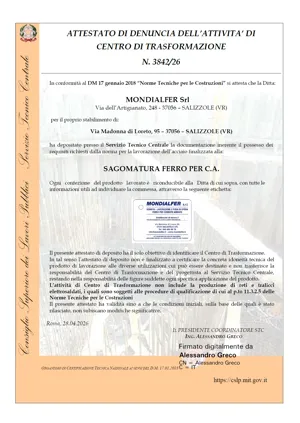 Attestato qualità Salizzole